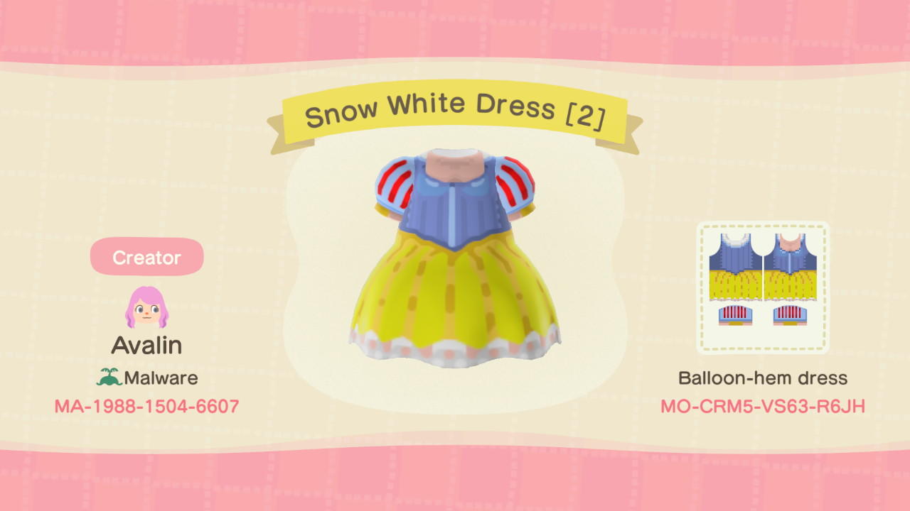 Animal Crossing Design Code: MO-CRM5-VS63-R6JH Snow White Dress [2]