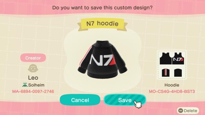 Animal Crossing Design Code: MO-CS4G-4HD8-BST3 Big N7 Hoodie