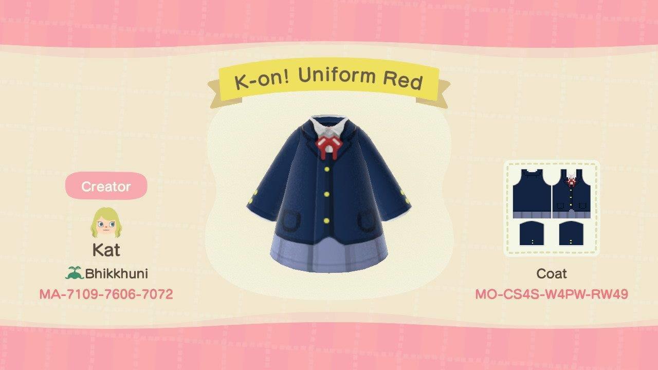 Animal Crossing Design Code: MO-CS4S-W4PW-RW49 K-On! Uniform Red