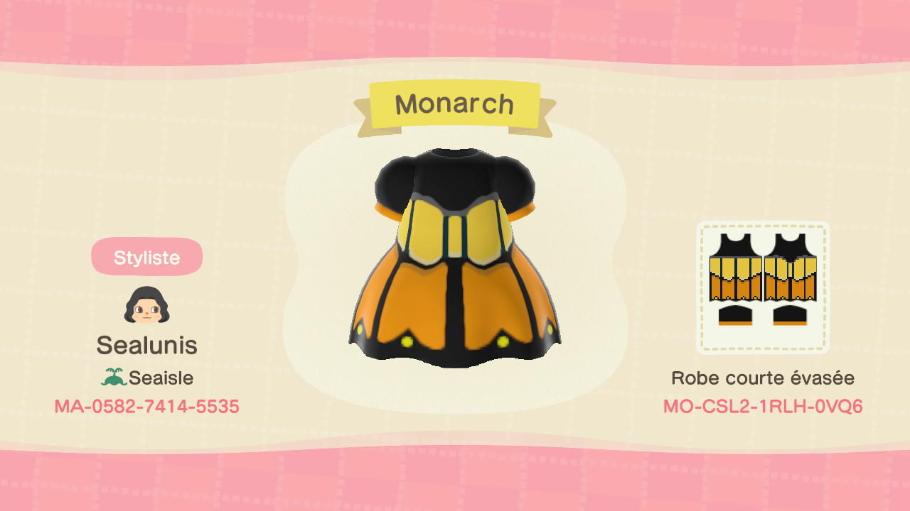 Animal Crossing Design Code: MO-CSL2-1RLH-0VQ6 Monarch