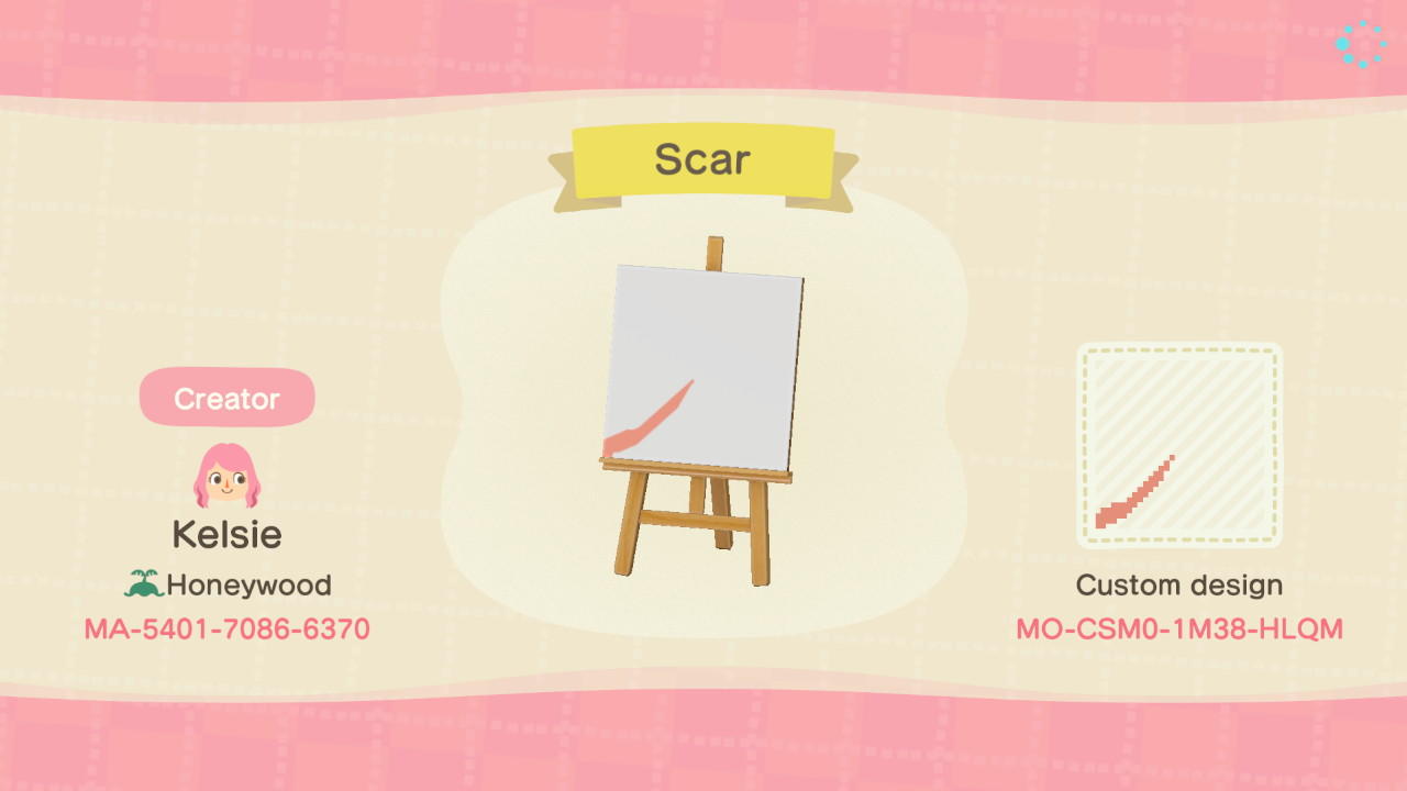 Animal Crossing Design Code: MO-CSM0-1M38-HLQM Scar (Face Paint)