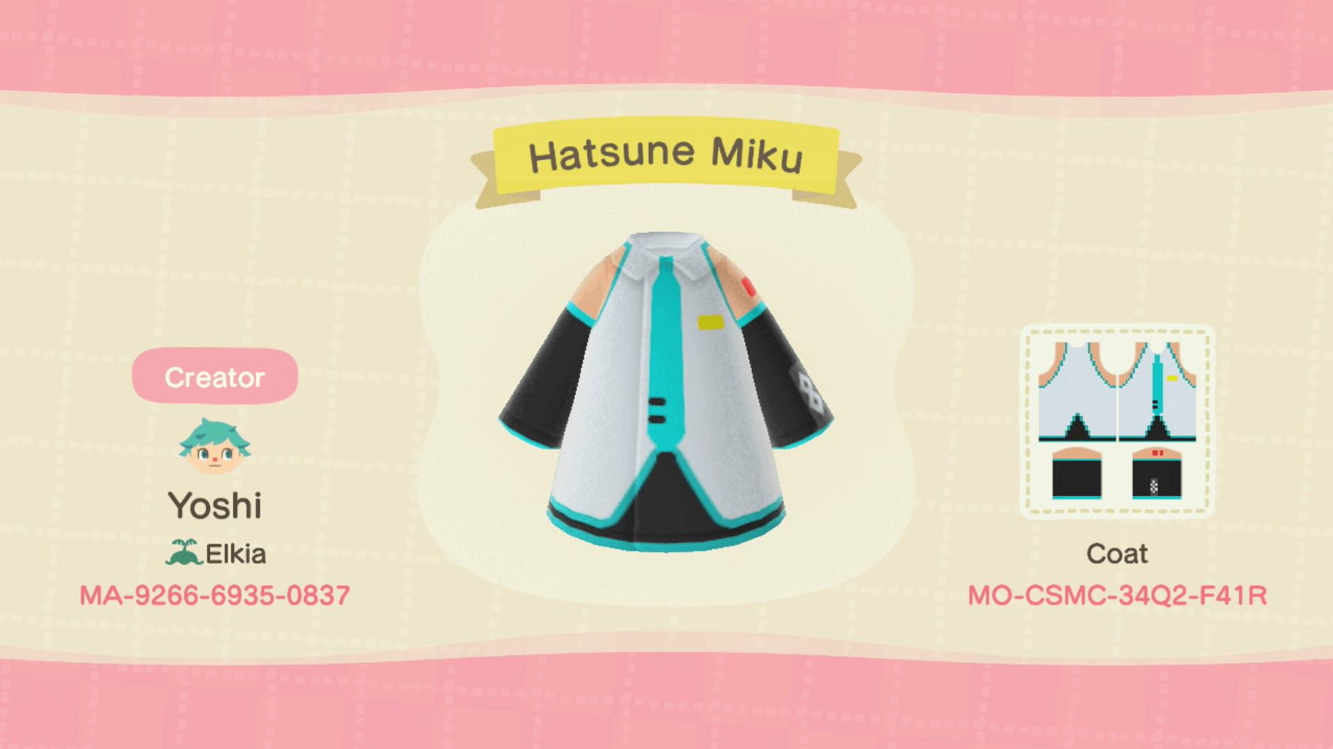 Animal Crossing Design Code: MO-CSMC-34Q2-F41R Hatsune Miku