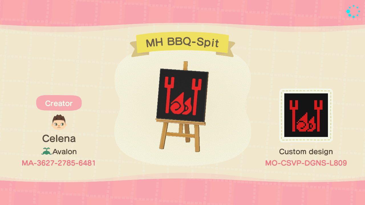 Animal Crossing Design Code: MO-CSVP-DGNS-L809 MH BBQ-Spit
