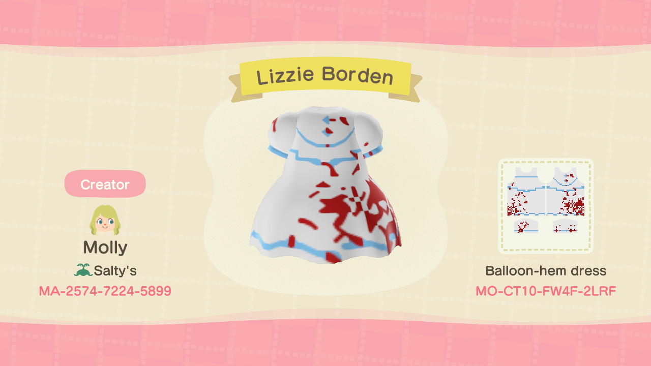 Animal Crossing Design Code: MO-CT10-FW4F-2LRF Lizzie Borden