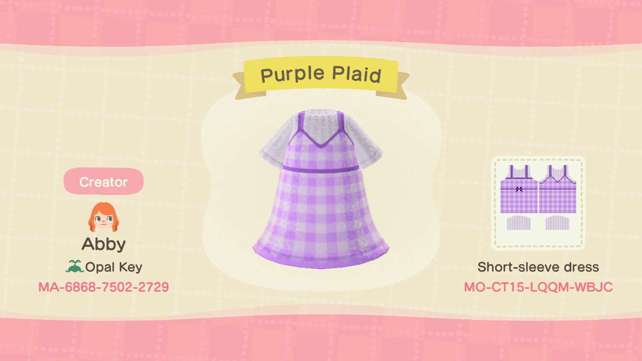 Animal Crossing Design Code: MO-CT15-LQQM-WBJC Purple Plaid