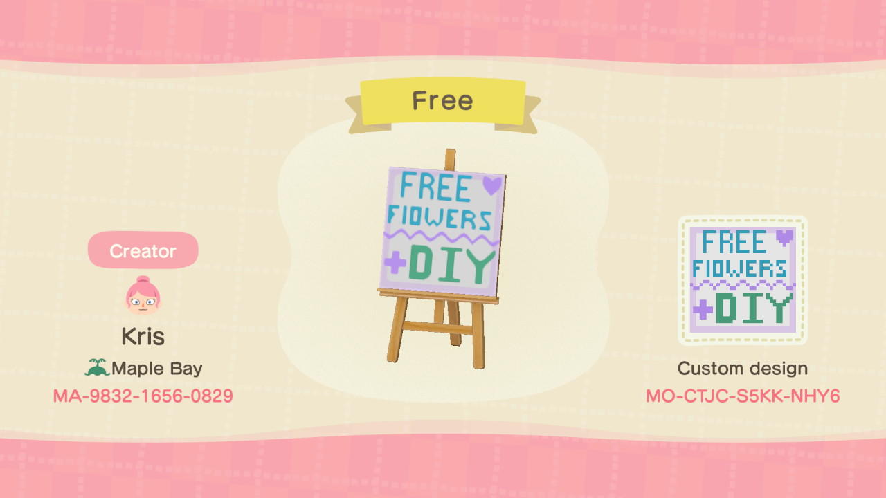 Animal Crossing Design Code: MO-CTJC-S5KK-NHY6 Free Flower + DIY