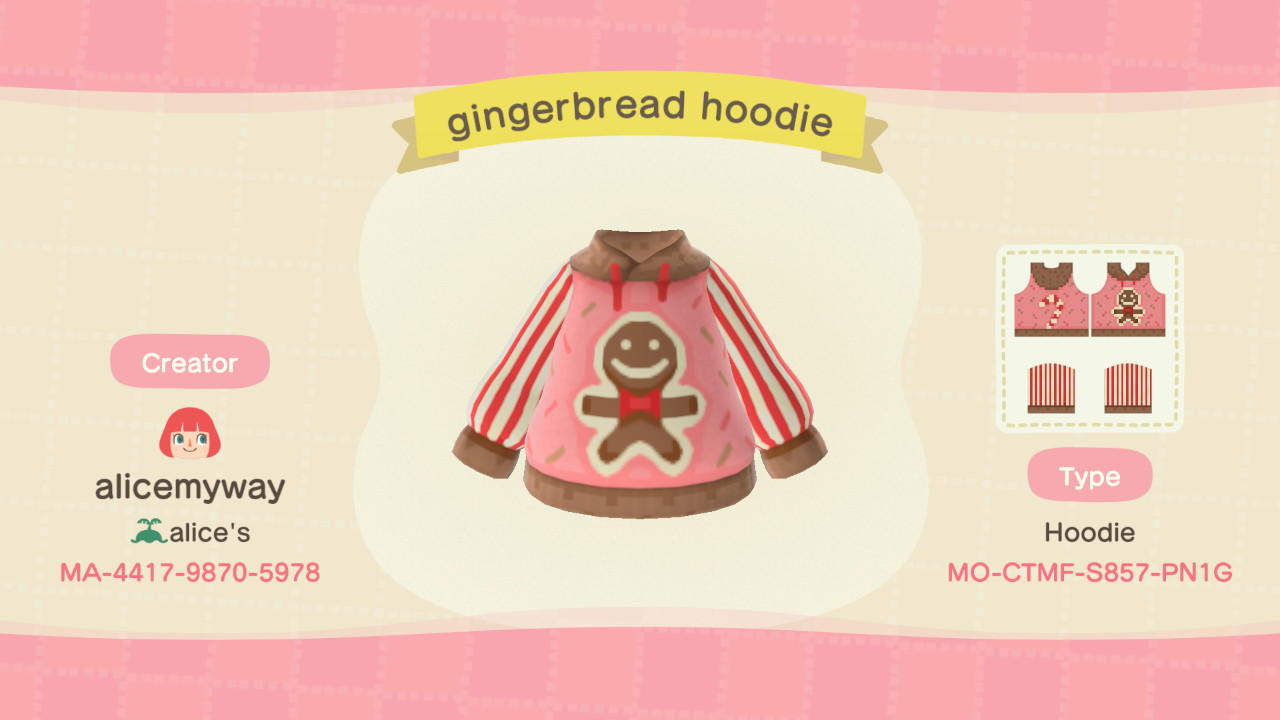 Animal Crossing Design Code: MO-CTMF-S857-PN1G Gingerbread Hoodie