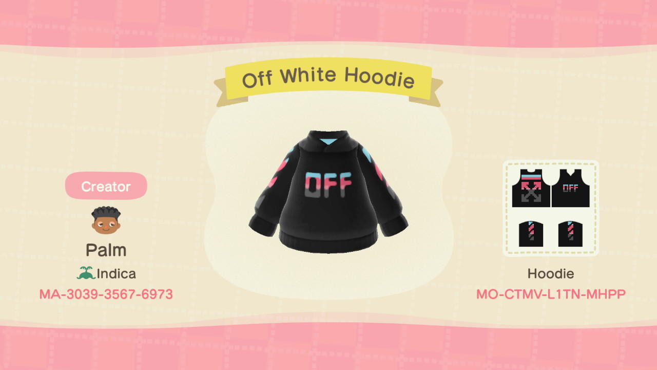 Animal Crossing Design Code: MO-CTMV-L1TN-MHPP Off White Hoodie