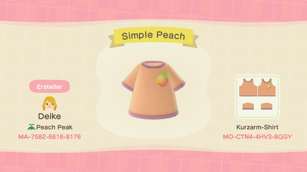 Animal Crossing Design Code: MO-CTN4-4HV3-8QGY Simple Peach Tee