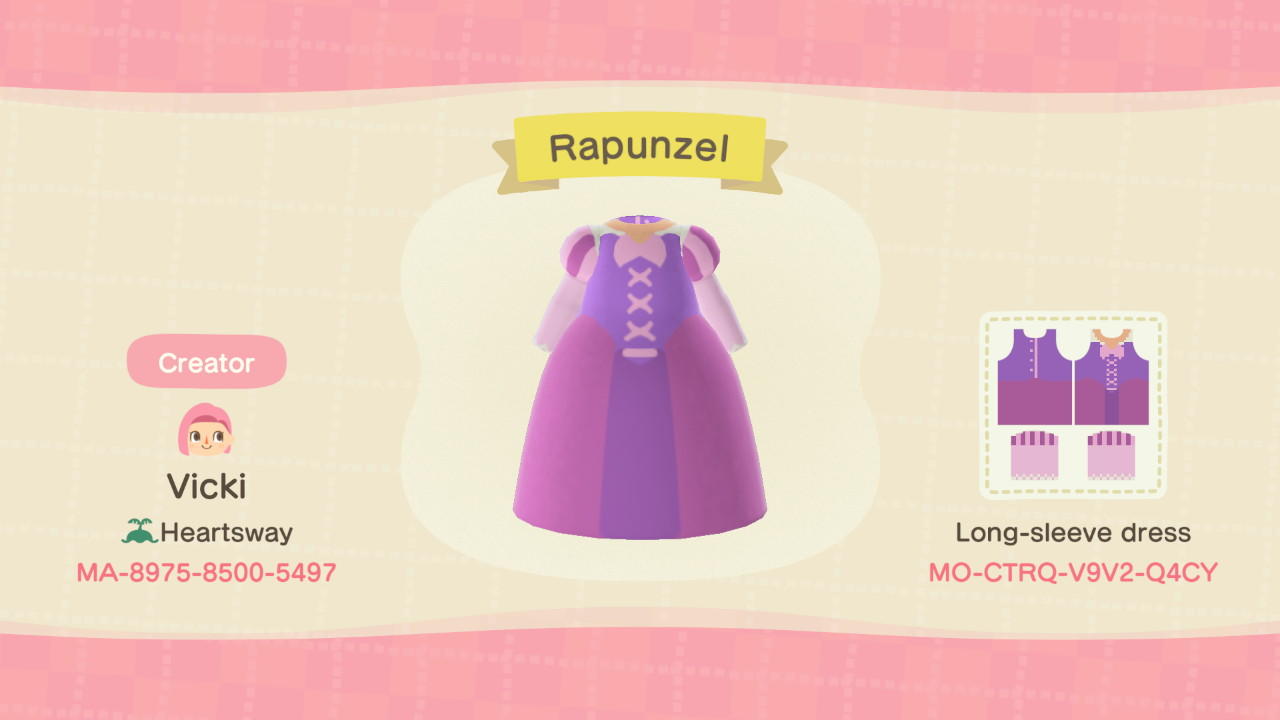 Animal Crossing Design Code: MO-CTRQ-V9V2-Q4CY Disney Rapunzel
