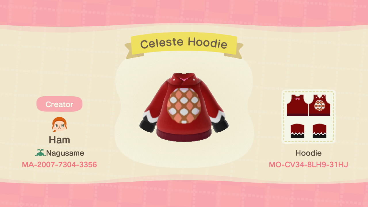 Animal Crossing Design Code: MO-CV34-8LH9-31HJ Celeste Hoodie