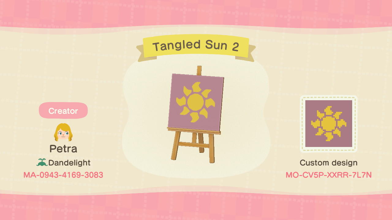 Animal Crossing Design Code: MO-CV5P-XXRR-7L7N Tangled Sun 2