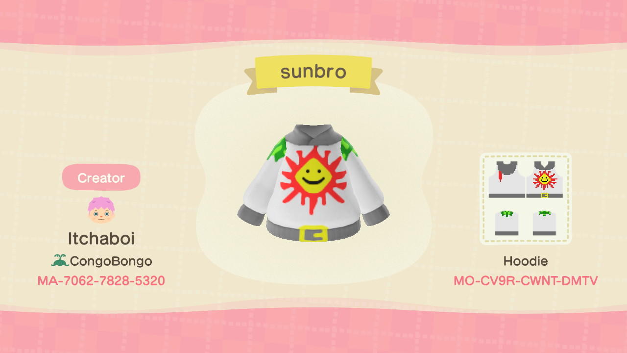 Animal Crossing Design Code: MO-CV9R-CWNT-DMTV Sunbro