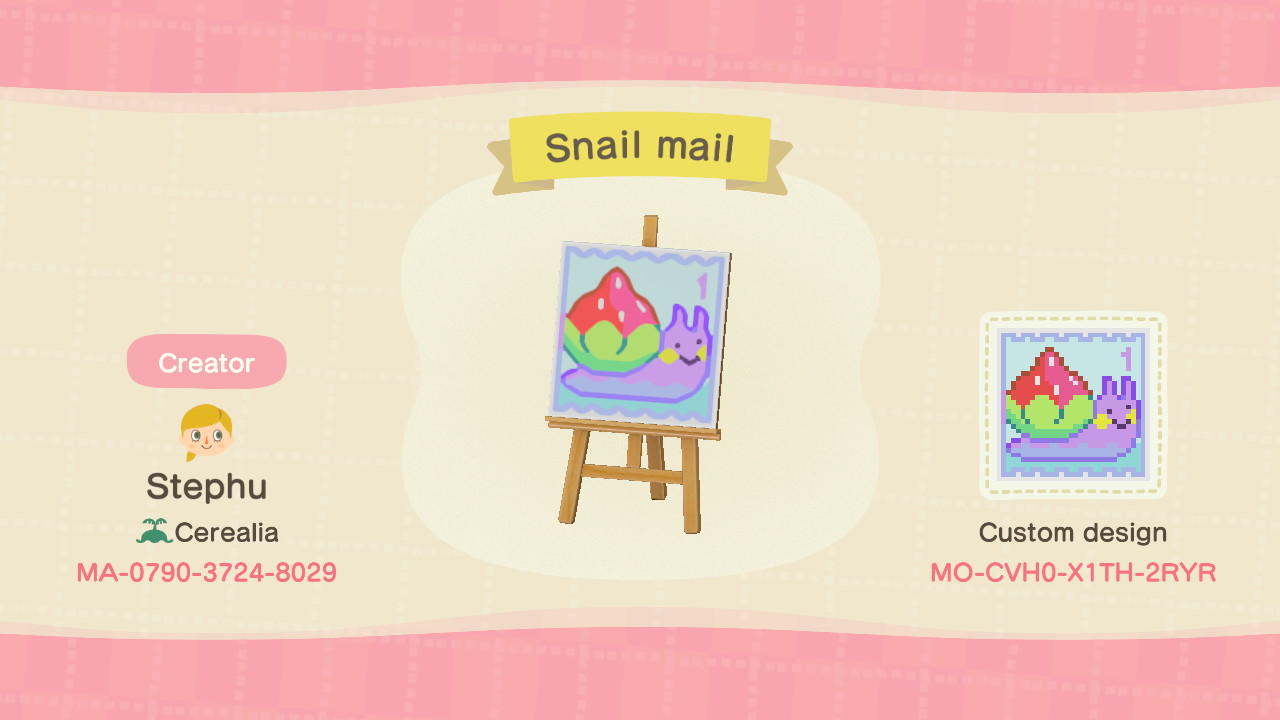 Animal Crossing Design Code: MO-CVH0-X1TH-2RYR Snail Mail