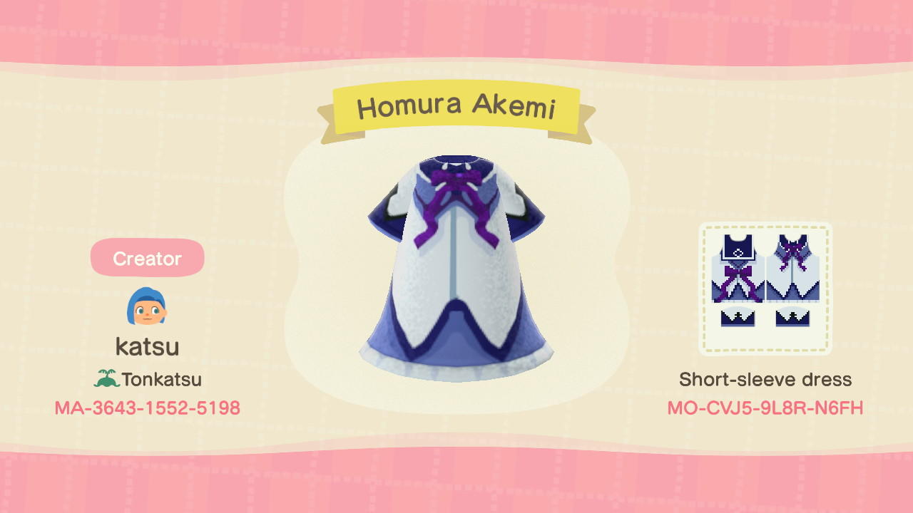 Animal Crossing Design Code: MO-CVJ5-9L8R-N6FH Homura Akemi