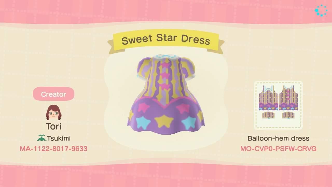 Animal Crossing Design Code: MO-CVP0-PSFW-CRVG Sweet Star Dress
