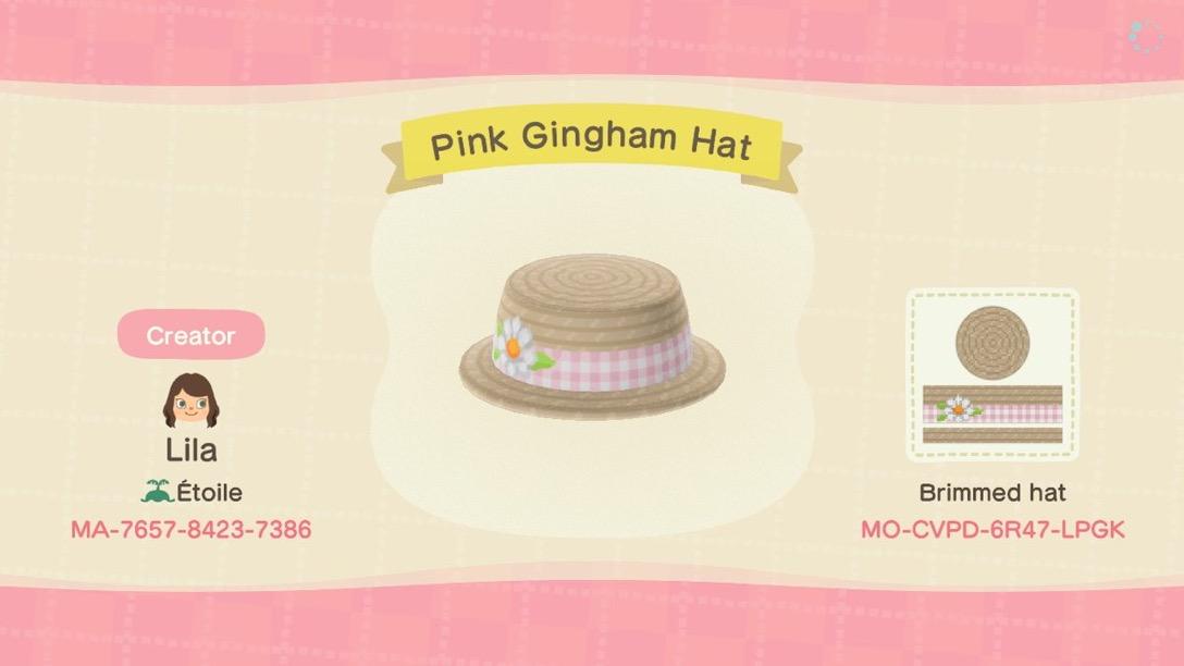 Animal Crossing Design Code: MO-CVPD-6R47-LPGK Pink Gingham Hat