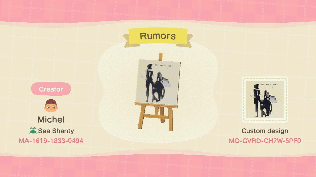 Animal Crossing Design Code: MO-CVRD-CH7W-5PF0 Rumors