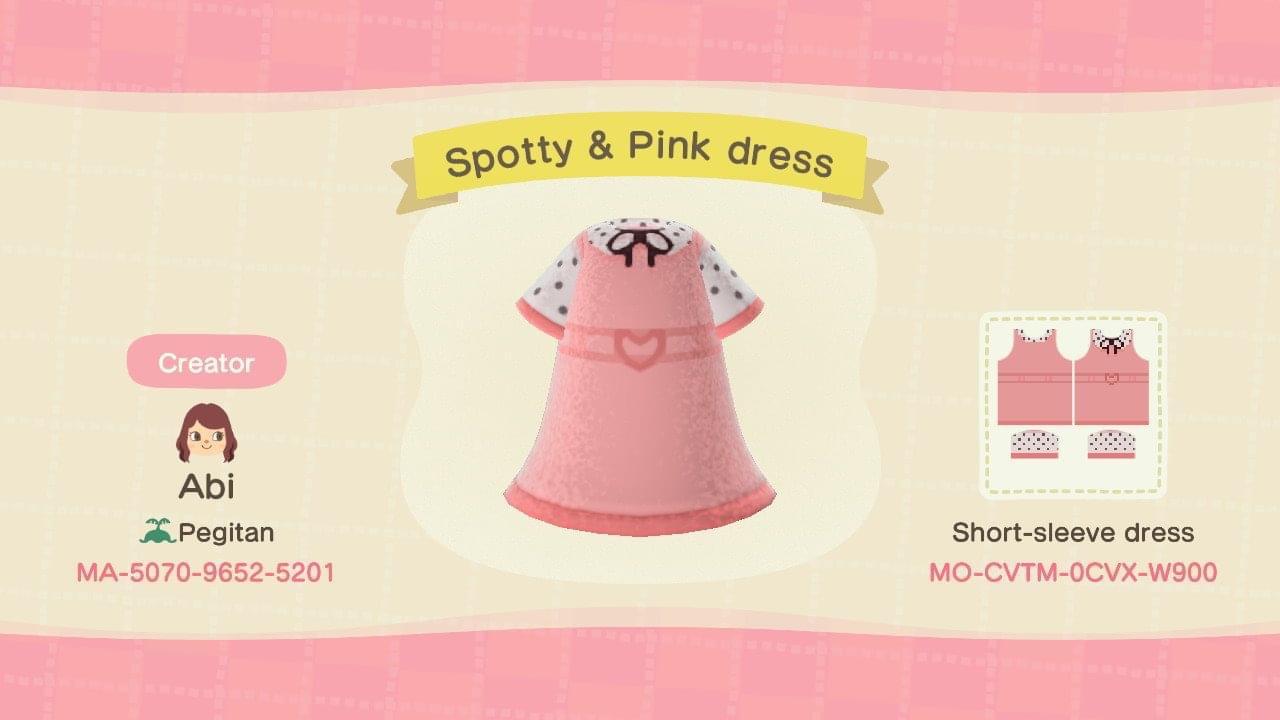 Animal Crossing Design Code: MO-CVTM-0CVX-W900 Spotty & Pink dress
