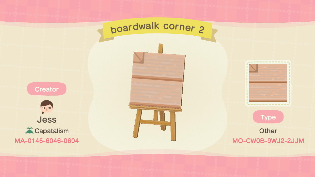 Animal Crossing Design Code: MO-CW0B-9WJ2-2JJM boardwalk corner 2
