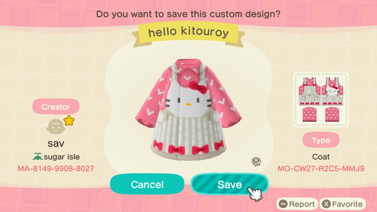 Animal Crossing Design Code: MO-CW27-R2C5-MMJ9 Hello Kitouroy