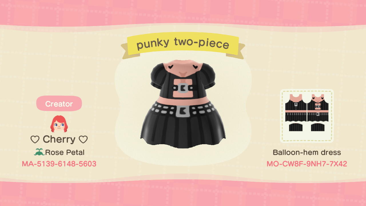 Animal Crossing Design Code: MO-CW8F-9NH7-7X42 Punky Two-Piece