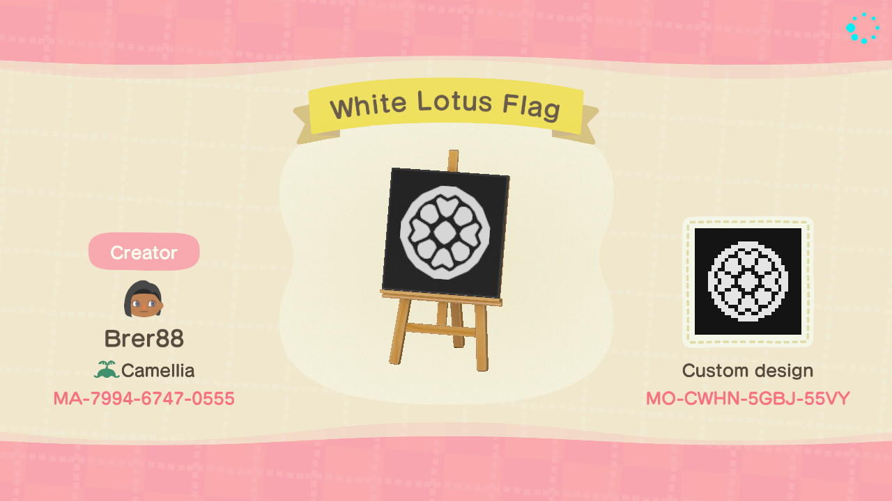 Animal Crossing Design Code: MO-CWHN-5GBJ-55VY White Lotus Flag
