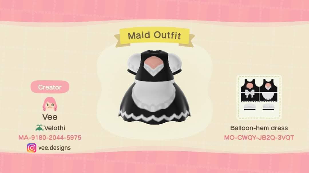 Animal Crossing Design Code: MO-CWQY-JB2Q-3VQT Maid Outfit