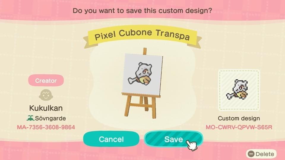 Animal Crossing Design Code: MO-CWRV-QPVW-S65R Pixel Cubone Transpa