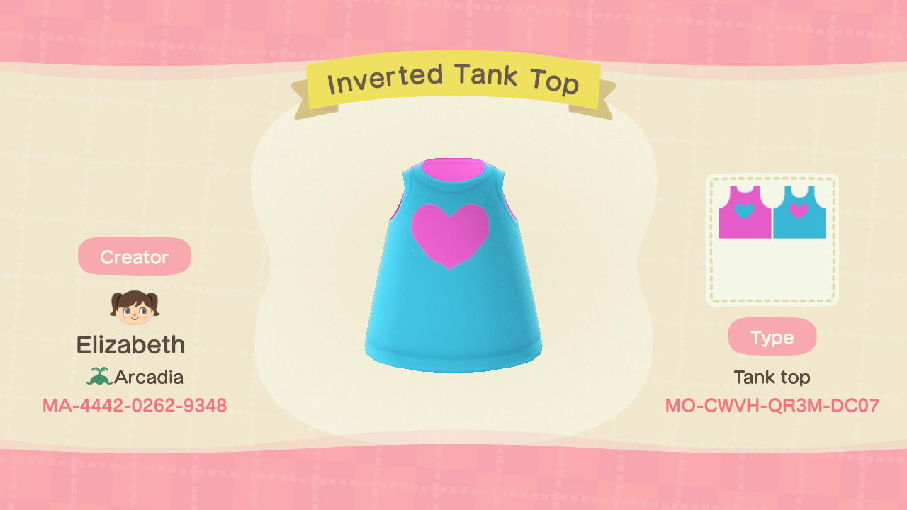 Animal Crossing Design Code: MO-CWVH-QR3M-DC07 Inverted Tank Top