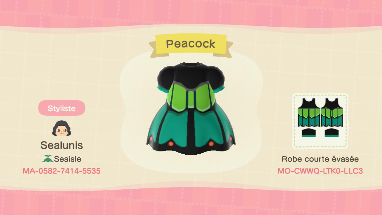 Animal Crossing Design Code: MO-CWWQ-LTK0-LLC3 Peacock
