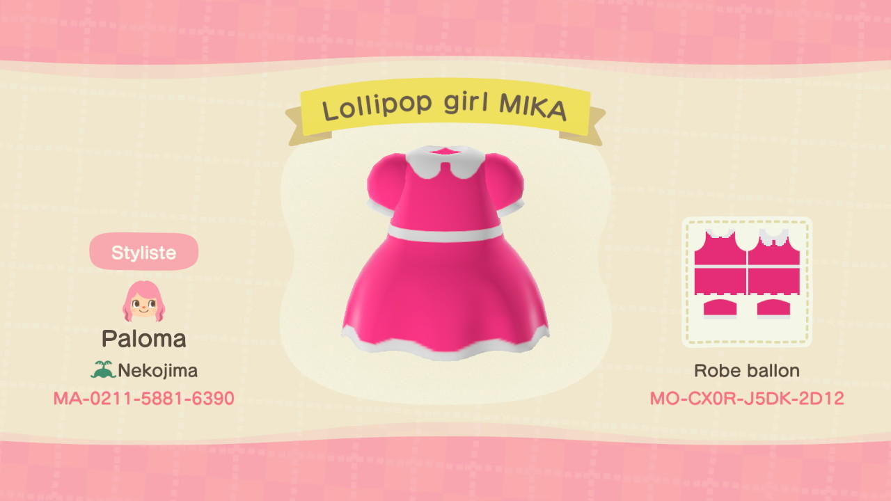 Animal Crossing Design Code: MO-CX0R-J5DK-2D12 Lollipop girl MIKA