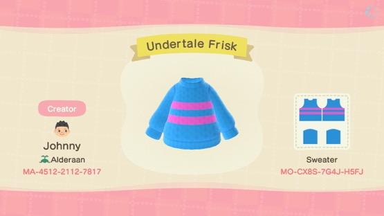 Animal Crossing Design Code: MO-CX8S-7G4J-H5FJ Undertale Frisk