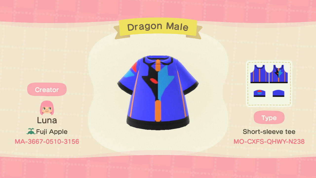 Animal Crossing Design Code: MO-CXFS-QHWY-N238 Dragon Male