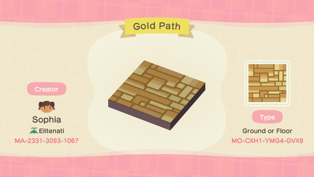 Animal Crossing Design Code: MO-CXH1-YMG4-GVX9 Gold Path