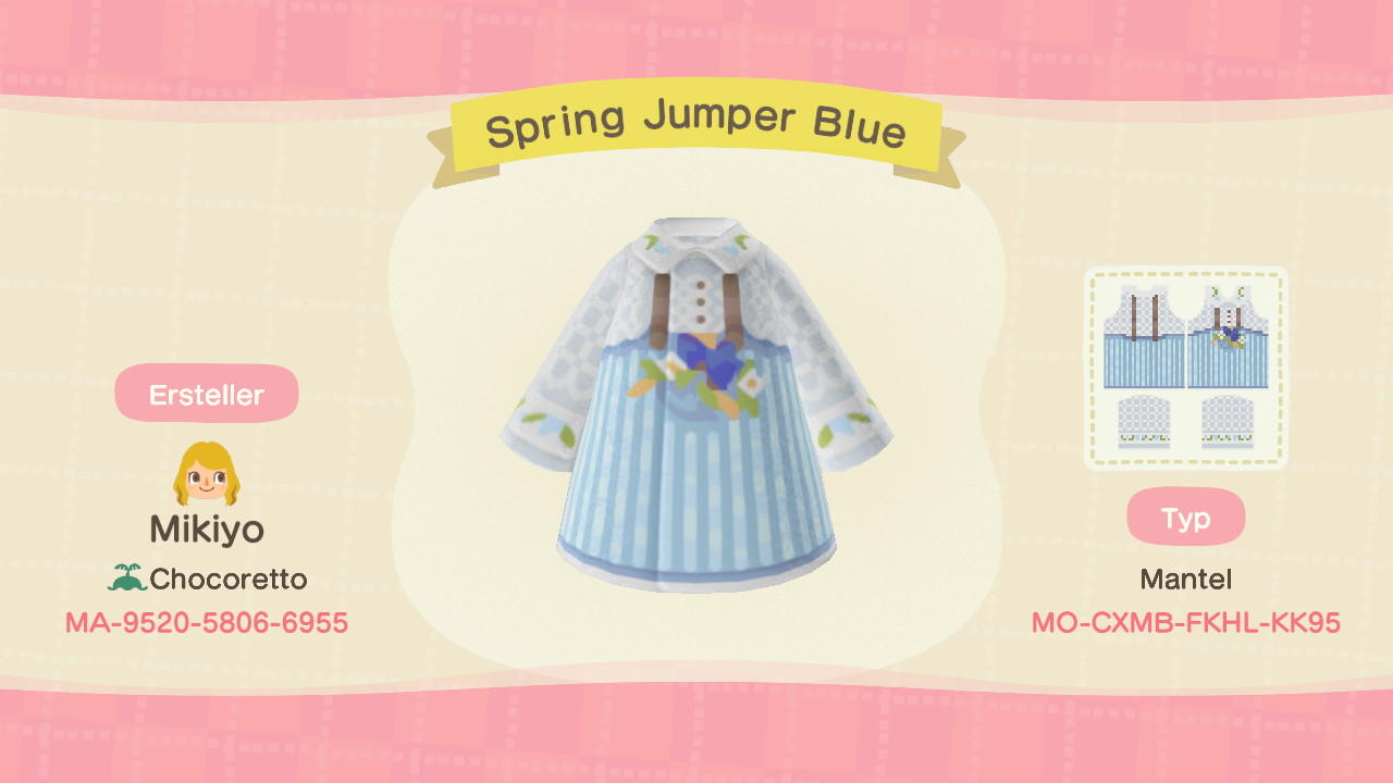 Animal Crossing Design Code: MO-CXMB-FKHL-KK95 Spring Jumper Blue
