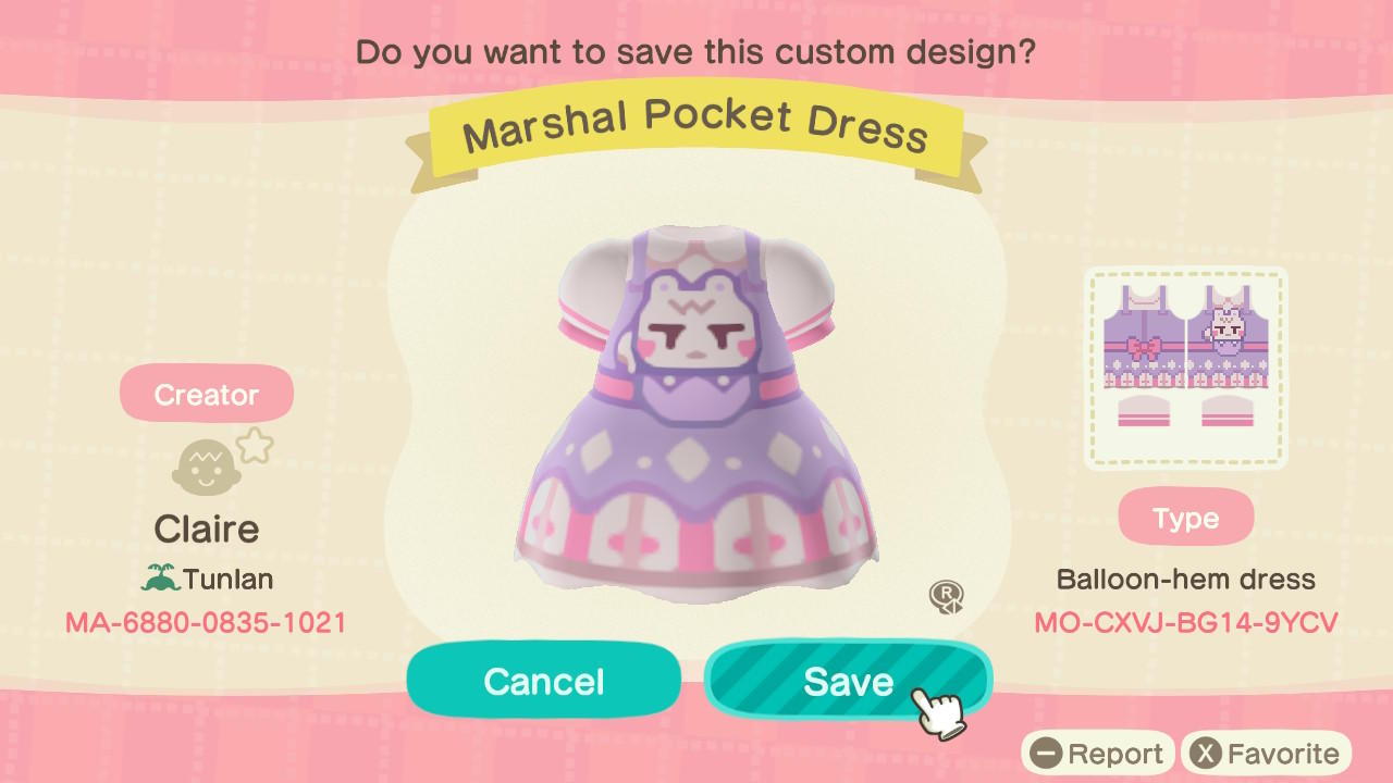 Animal Crossing Design Code: MO-CXVJ-BG14-9YCV Marshal Pocket Dress