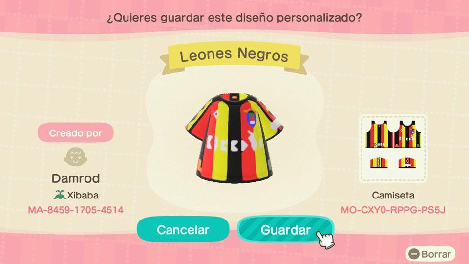 Animal Crossing Design Code: MO-CXY0-RPPG-PS5J CD Leones Negros UdG