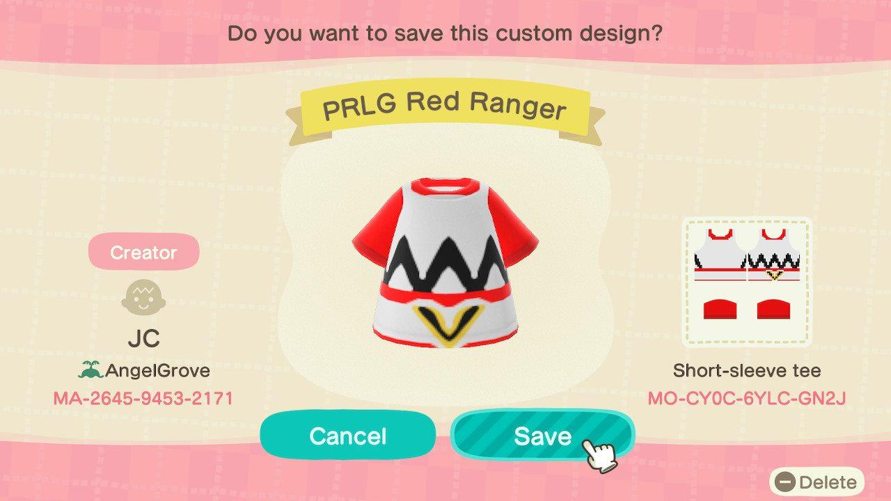 Animal Crossing Design Code: MO-CY0C-6YLC-GN2J PRLG Red Ranger