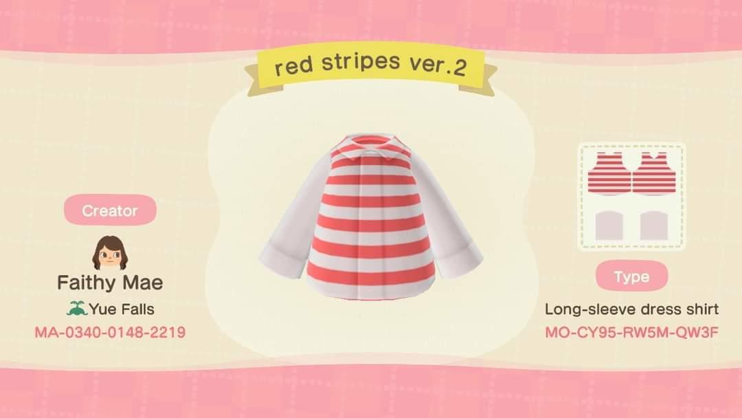 Animal Crossing Design Code: MO-CY95-RW5M-QW3F Red stripes Ver. 2