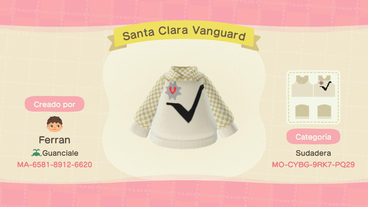 Animal Crossing Design Code: MO-CYBG-9RK7-PQ29 Santa Clara Vanguard