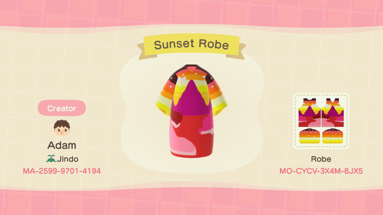 Animal Crossing Design Code: MO-CYCX-3X4M-8JX5 Sunset Robe