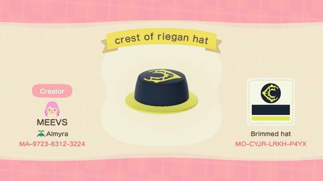 Animal Crossing Design Code: MO-CYJR-LRKH-P4UX crest of Riegan Hat