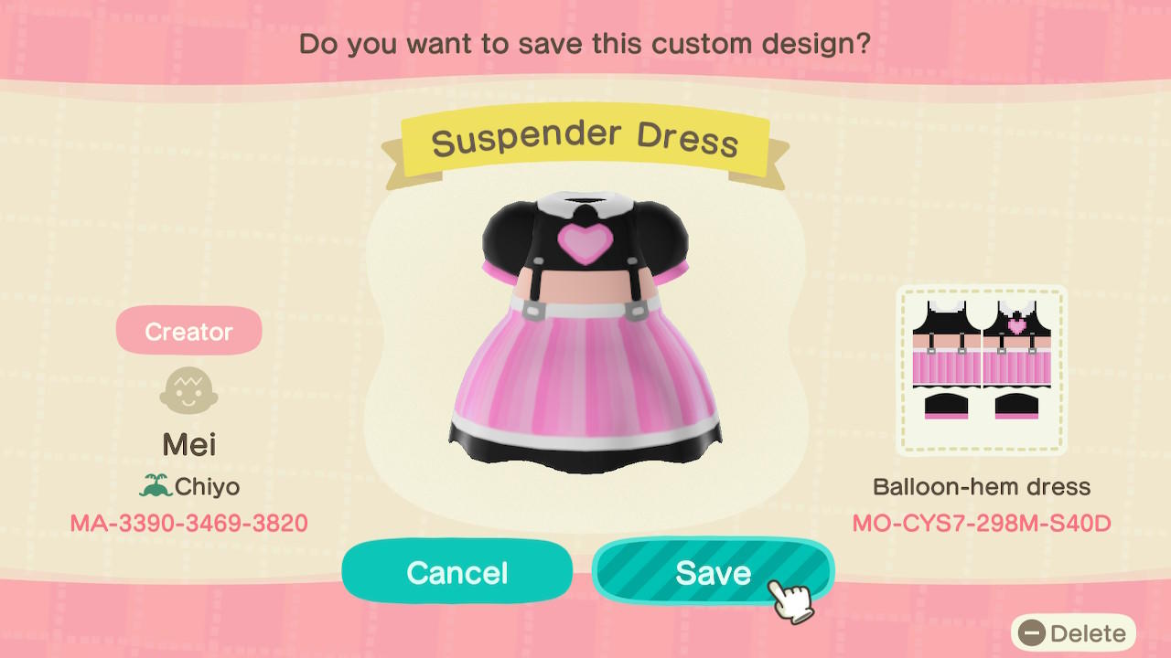 Animal Crossing Design Code: MO-CYS7-298M-S40D Suspender Dress