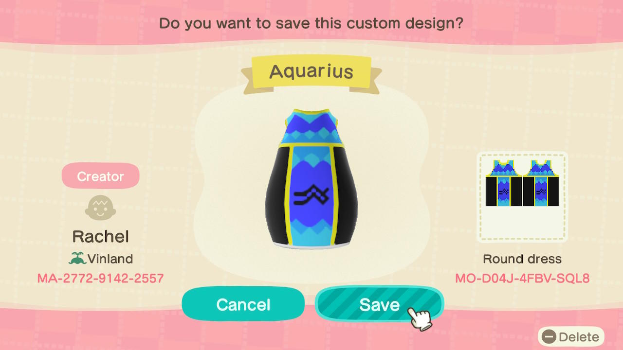 Animal Crossing Design Code: MO-D04J-4FBV-SQL8 Aquarius