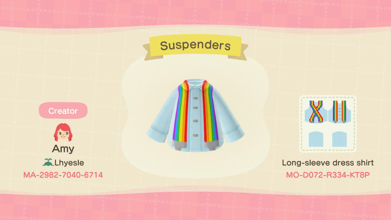 Animal Crossing Design Code: MO-D072-R334-KT8P Suspenders