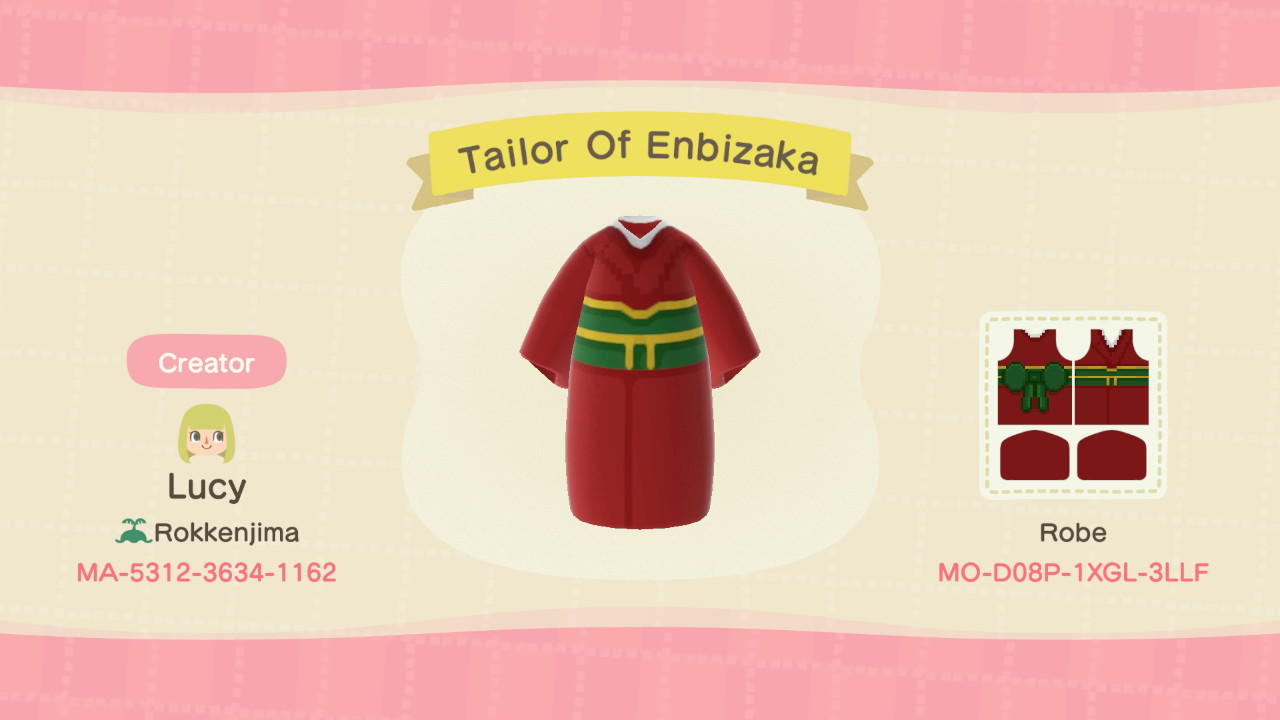 Animal Crossing Design Code: MO-D08P-1XGL-3LLF Tailor Of Enbizaka