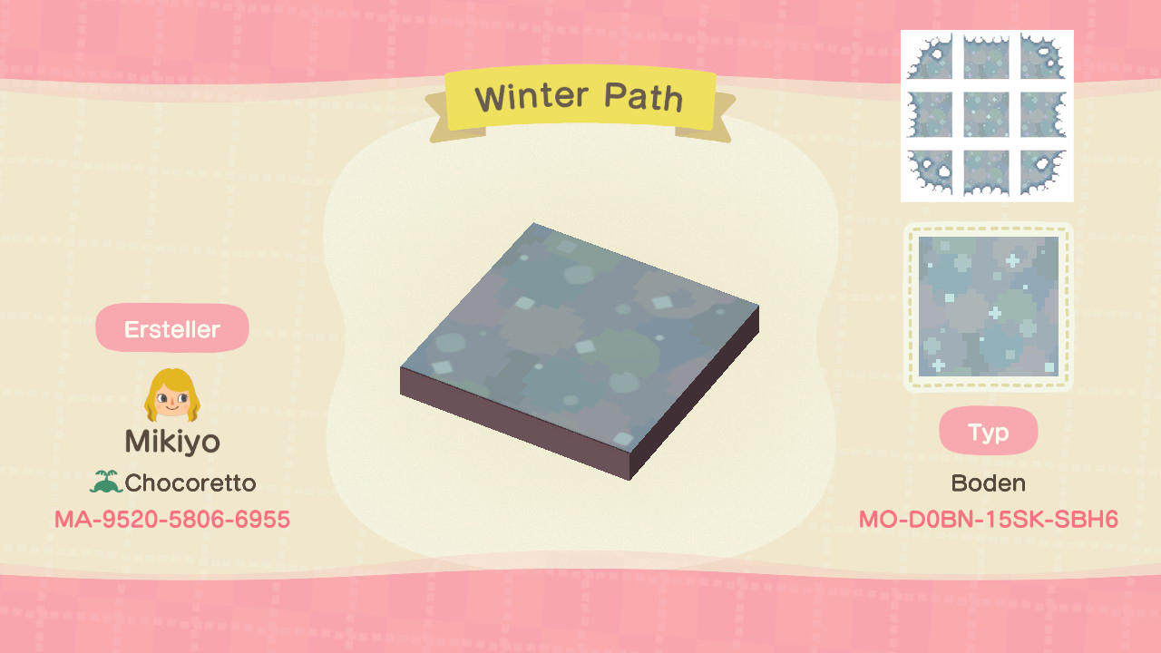 Animal Crossing Design Code: MO-D0BN-15SK-SBH6 Winter Path