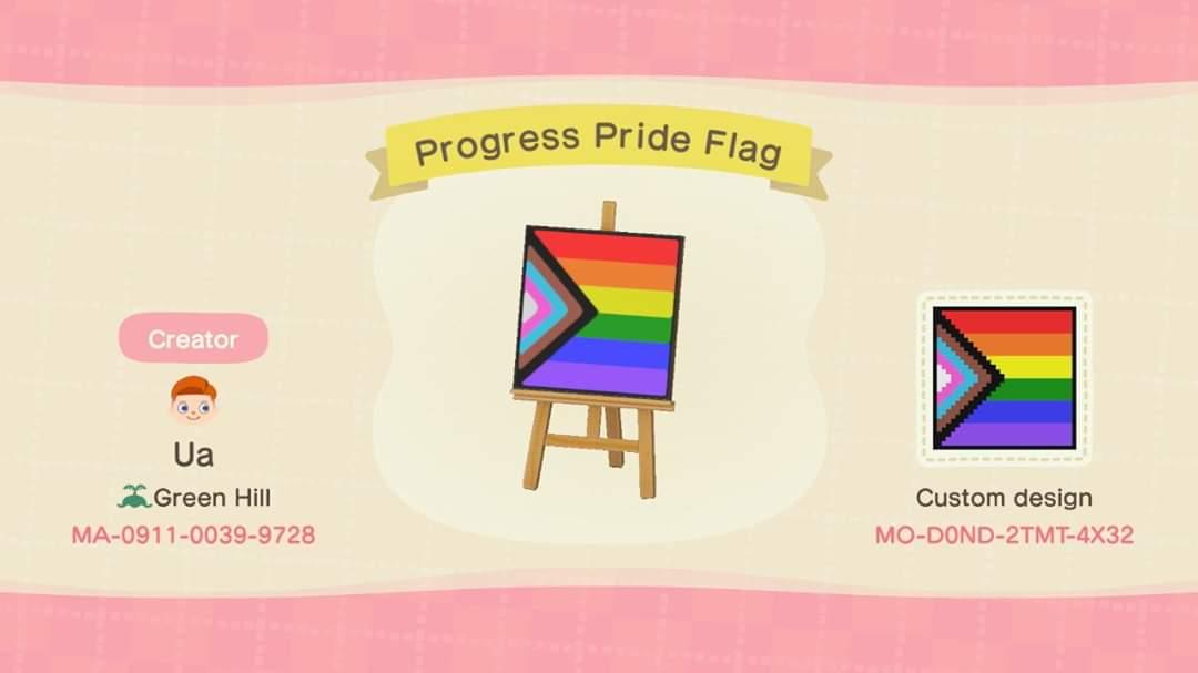 Animal Crossing Design Code: MO-D0ND-2TMT-4X32 Progress Pride Flag