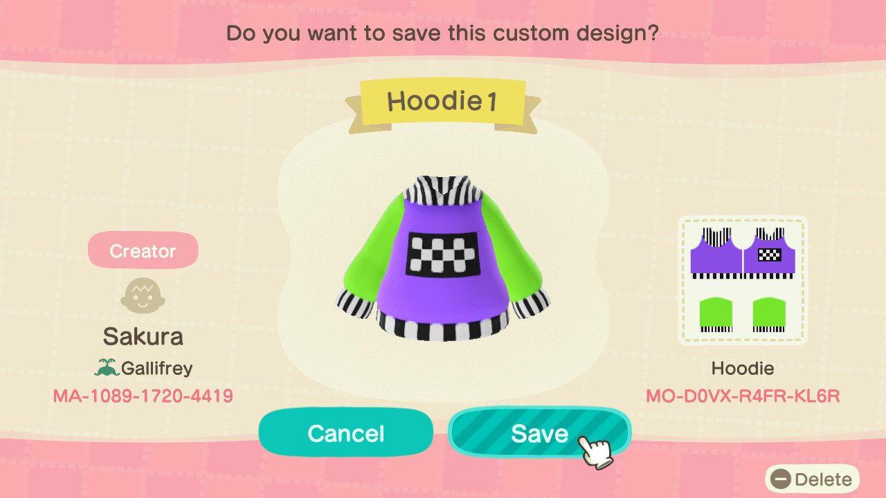 Animal Crossing Design Code: MO-D0VX-R4FR-KL6R Hoodie1